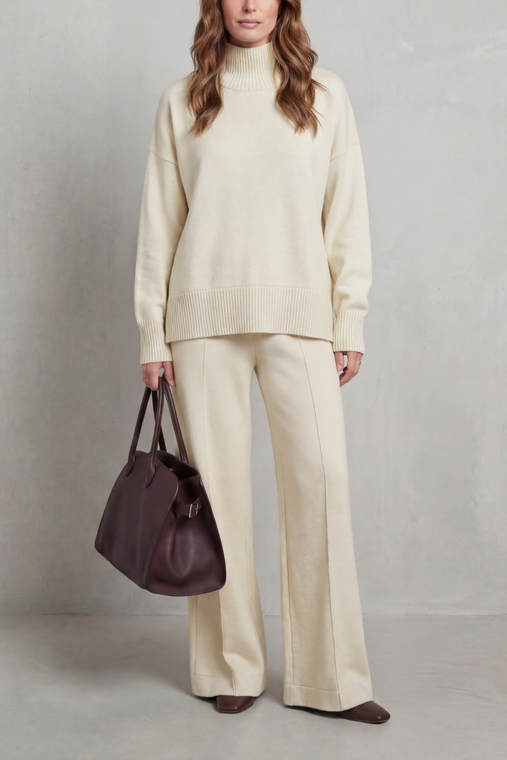 Casavella | Funnel Neck Wide-Leg Knit Lounge Set