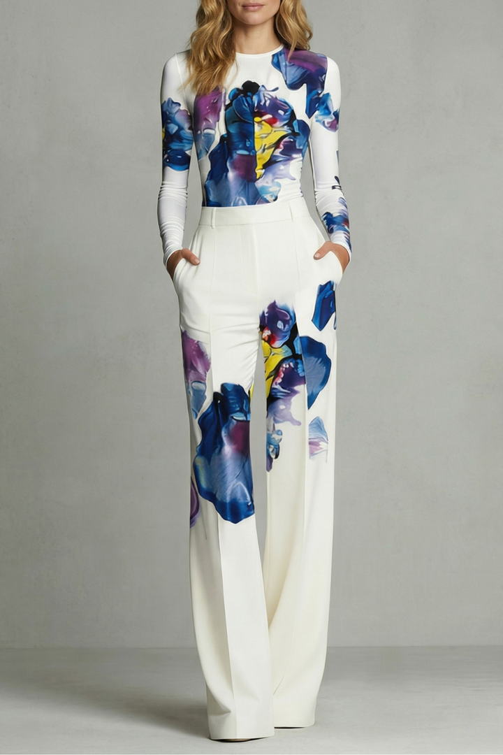 Sorelle | colorblock Floral Wide-Leg Top &amp; Pant Set