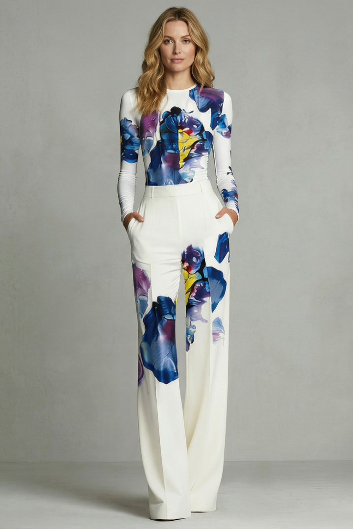 Sorelle | colorblock Floral Wide-Leg Top &amp; Pant Set
