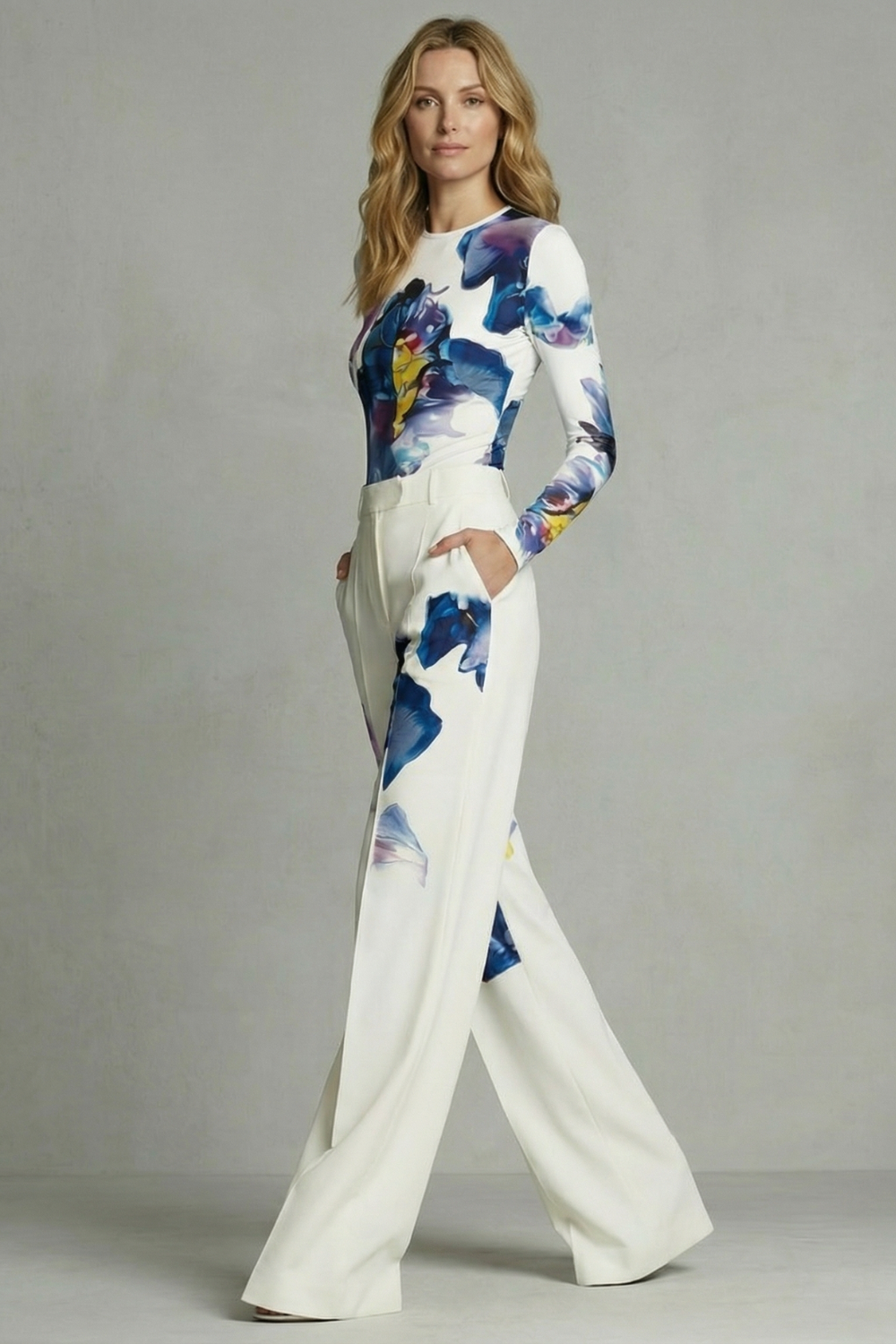 Sorelle | colorblock Floral Wide-Leg Top &amp; Pant Set