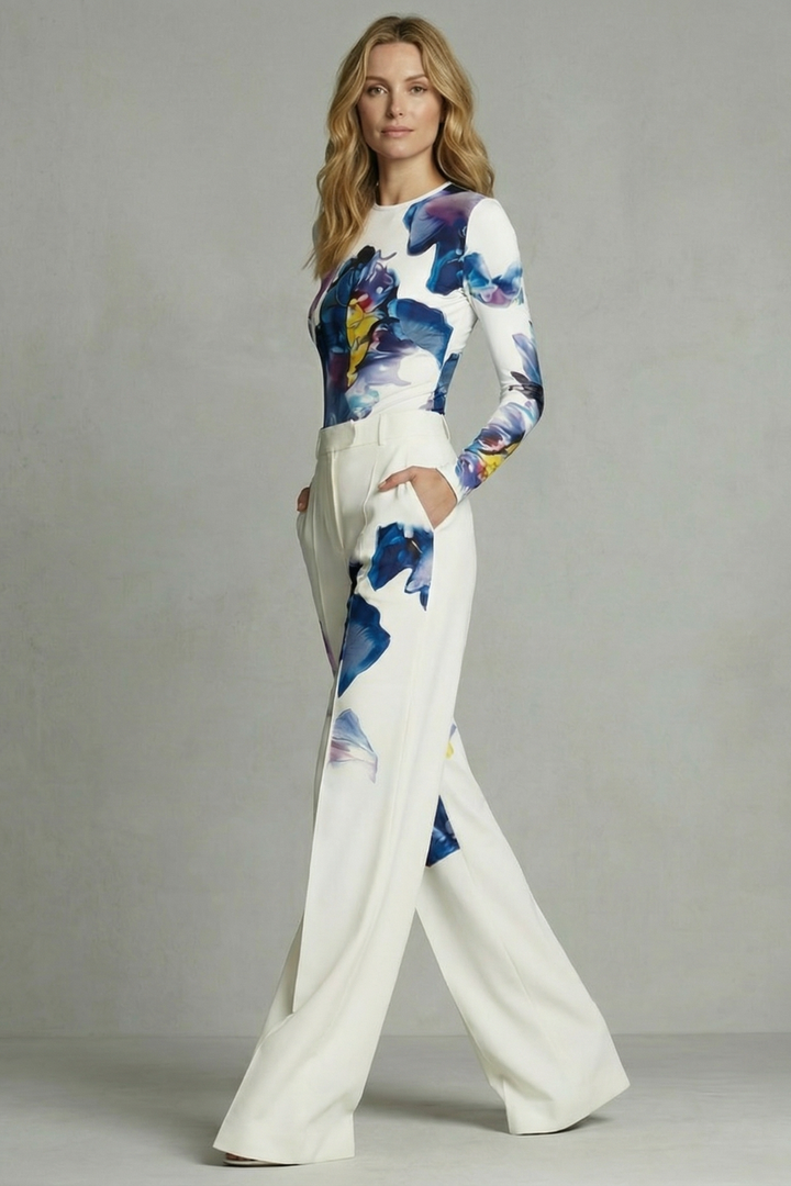 Sorelle | colorblock Floral Wide-Leg Top &amp; Pant Set