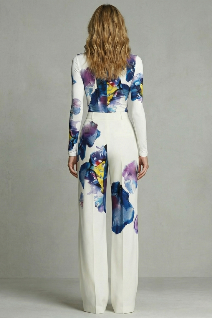 Sorelle | colorblock Floral Wide-Leg Top &amp; Pant Set