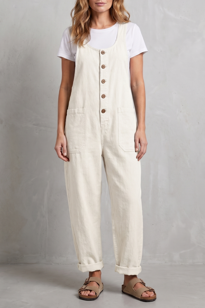 Denovia | Vintage-Wash Wide-Leg Denim Overalls