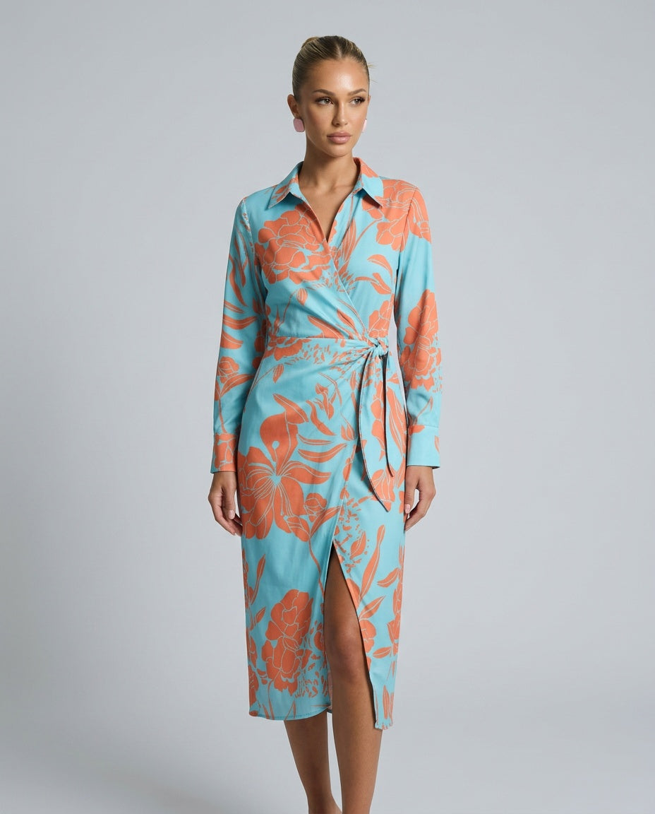 Esmee | Wrap Midi Dress in Print &amp; Solid colors