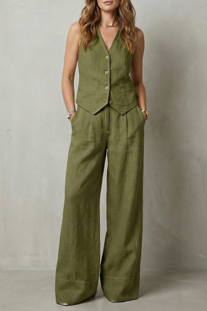 Linéaura | Sleeveless Tailored Vest &amp; Wide-Leg Pant Set