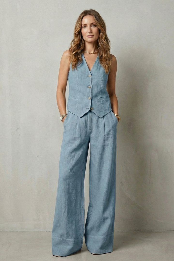 Linéaura | Sleeveless Tailored Vest &amp; Wide-Leg Pant Set