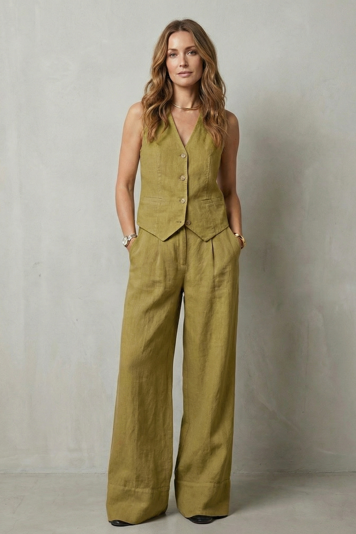Linéaura | Sleeveless Tailored Vest &amp; Wide-Leg Pant Set