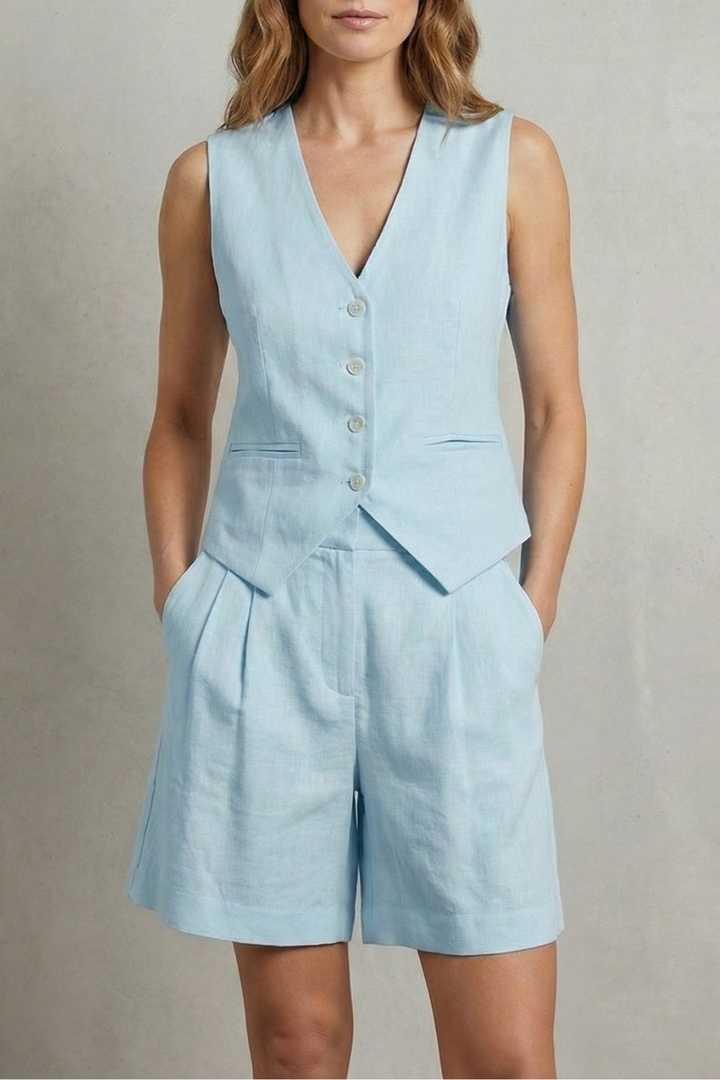 Linévora | Tailored Linen-Look Vest &amp; Short Set