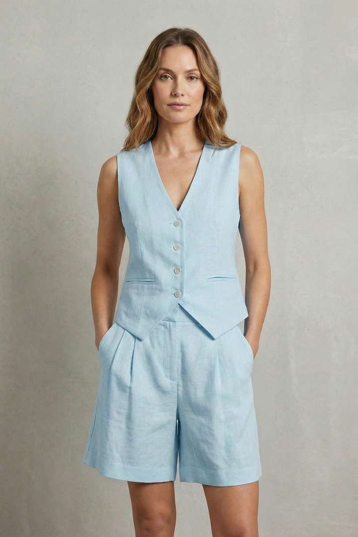 Linévora | Tailored Linen-Look Vest &amp; Short Set