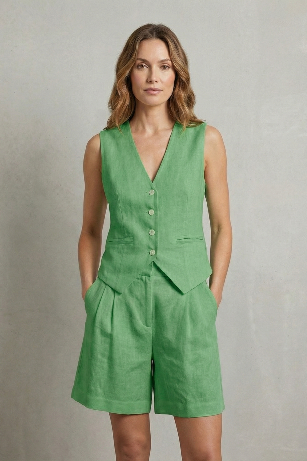 Linévora | Tailored Linen-Look Vest &amp; Short Set