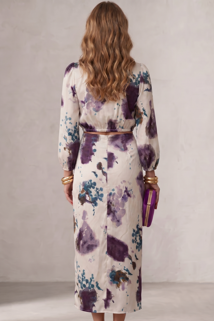 Liv | Watercolor Floral Wrap Blouse &amp; Maxi Skirt Set