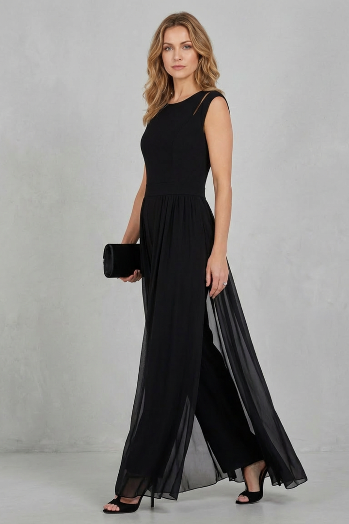 Maelira | Sheer Panel Cutout Wide-Leg Jumpsuit
