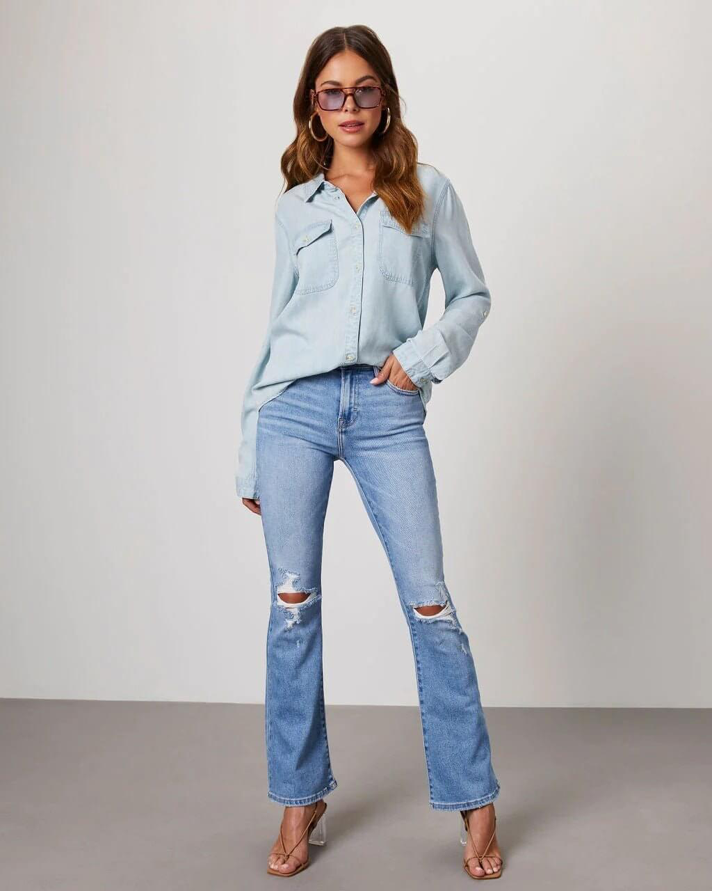 Mira | Long Sleeve Denim Shirt with Button Front