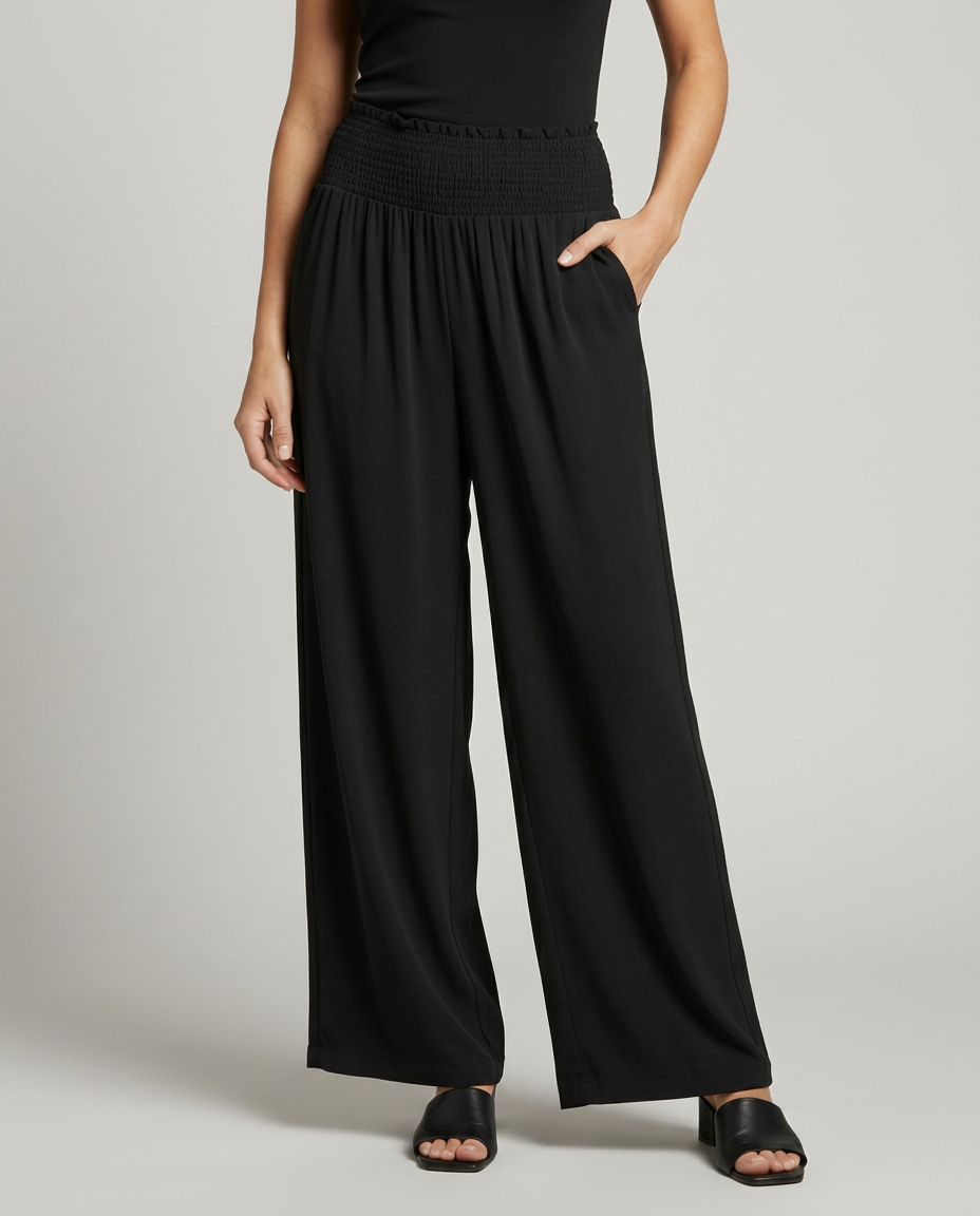 Doris | Wide Leg Pants with Shirred Elastic Waist