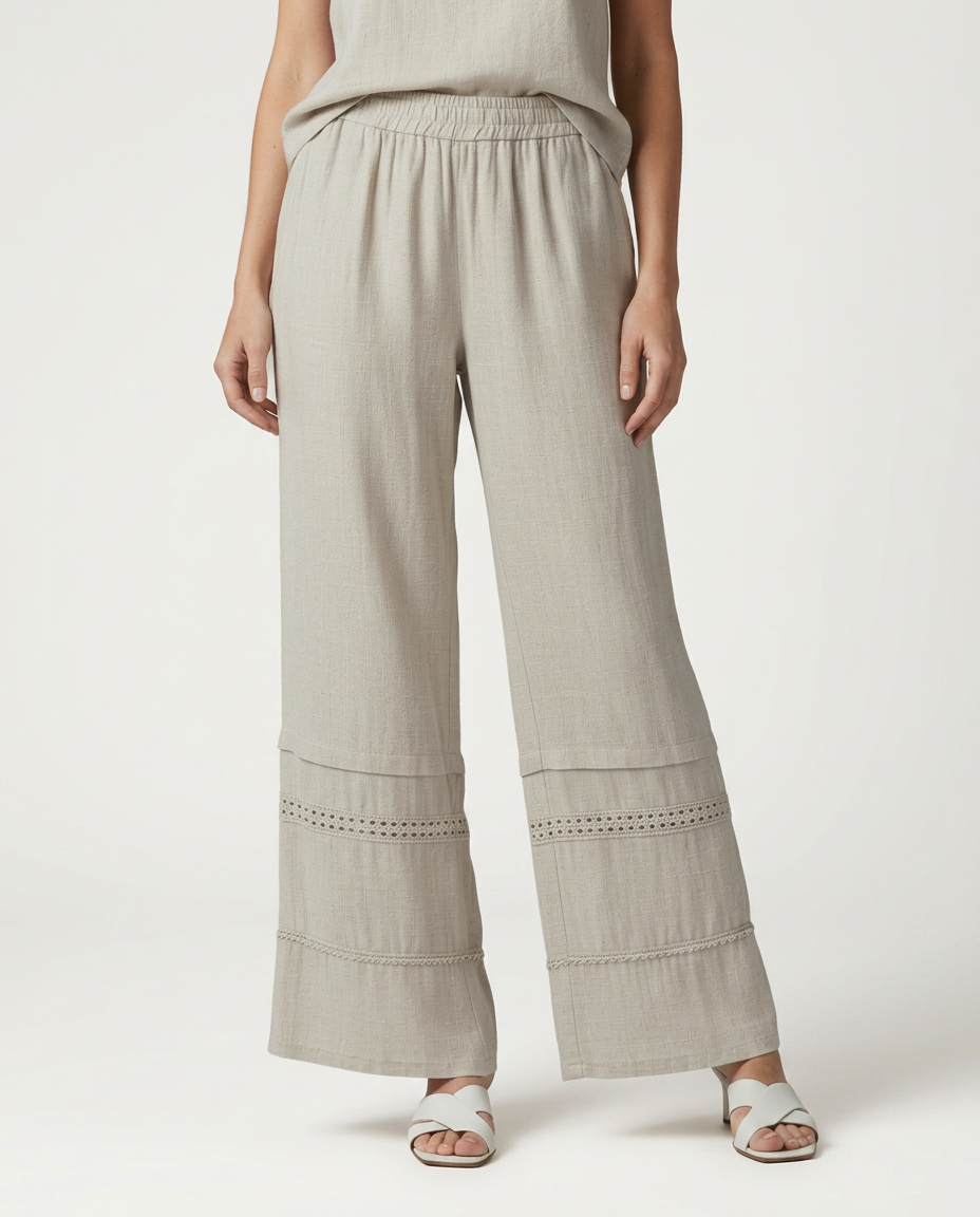 Mollie | Wide Leg Pants with Lace Trim Panels