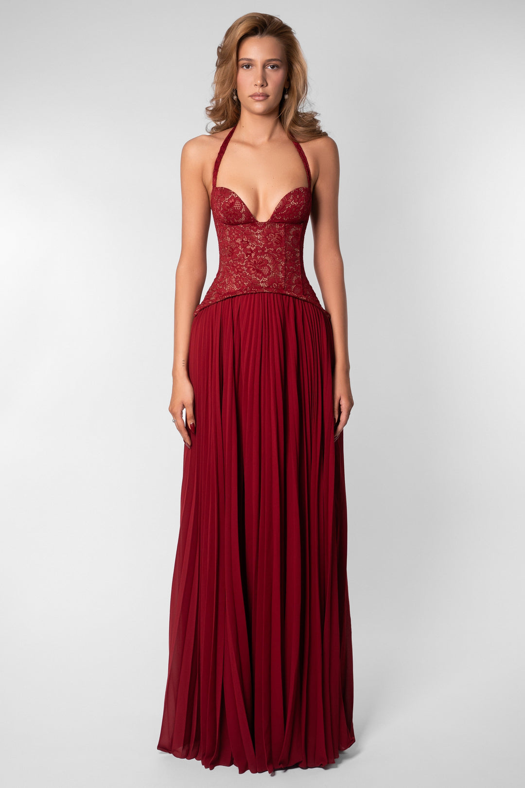 Seraphina | Sweetheart Lace Splicing Pleated Maxi Dress