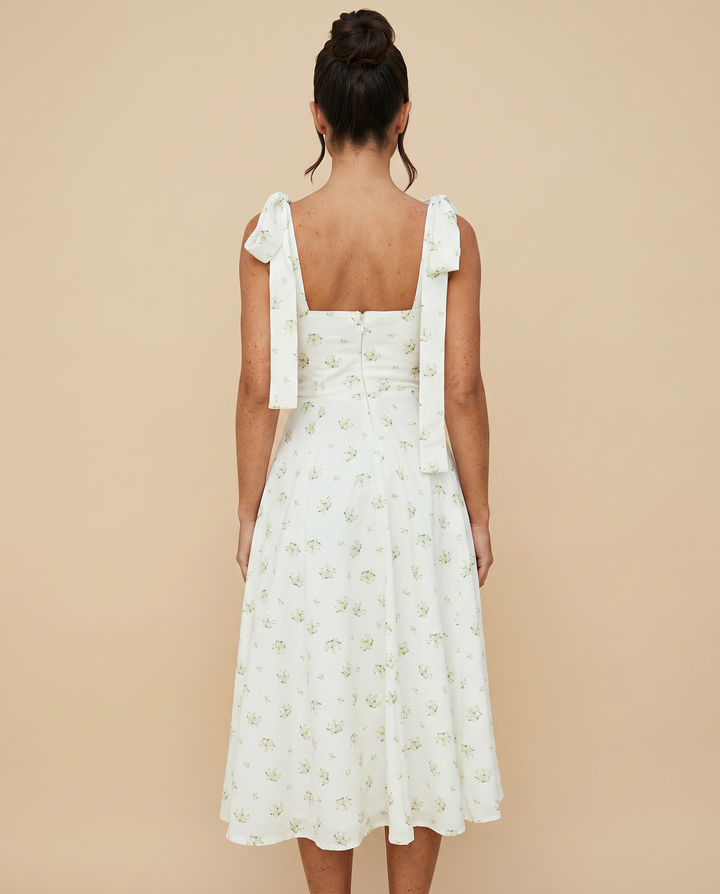 Leigh | Midi Dress with Tie Shoulder Straps