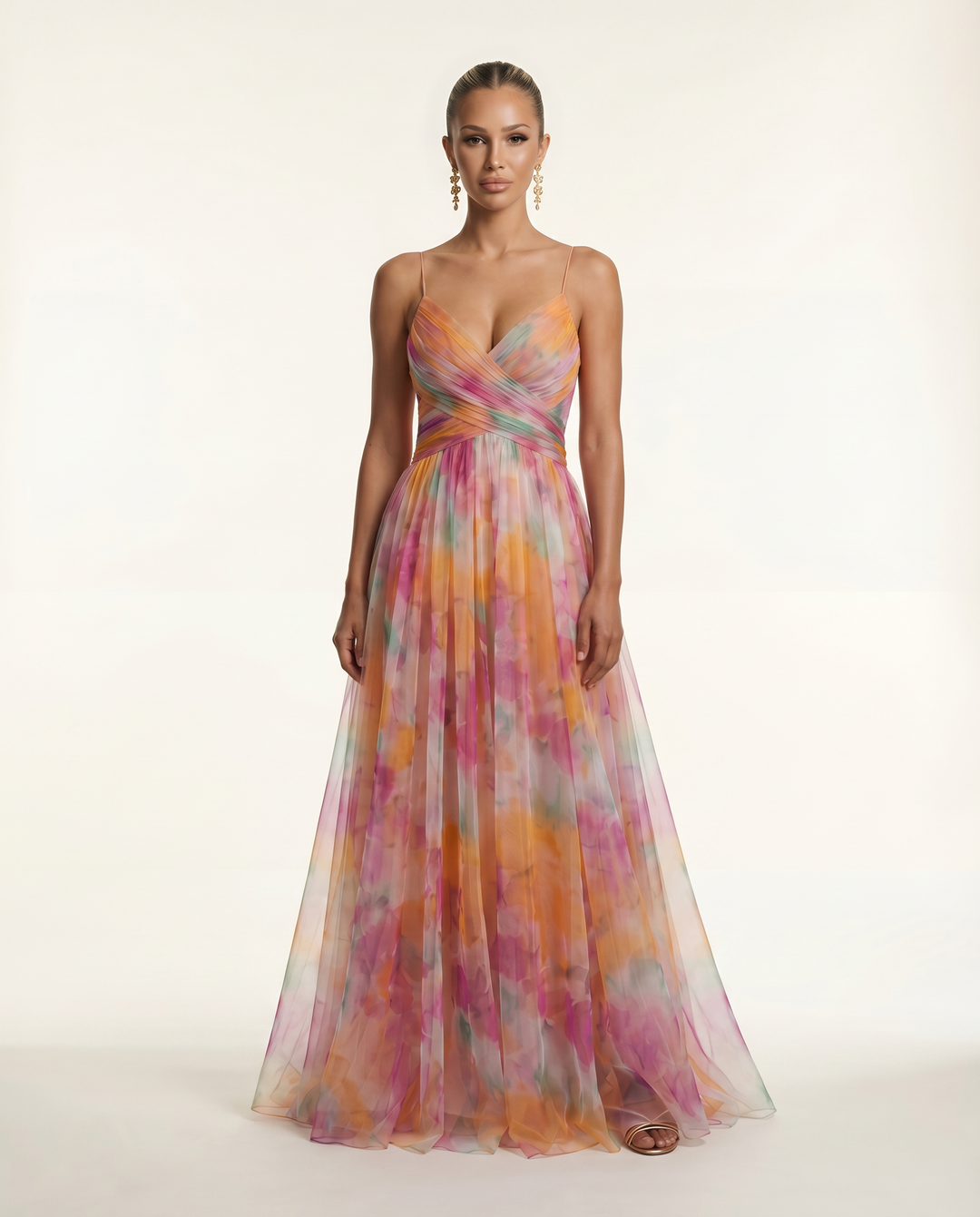 Colby | Maxi Dress with Watercolor Floral Print and Pleats