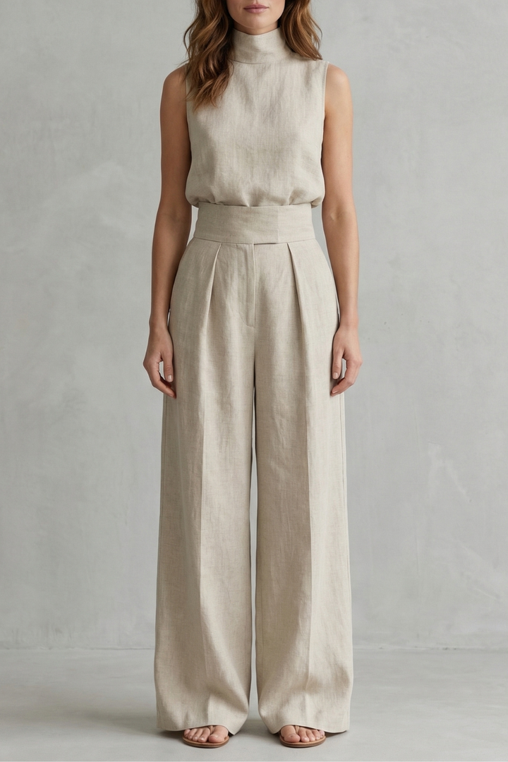 Serelisse | Sleeveless High-Neck Wide-Leg Pant Set