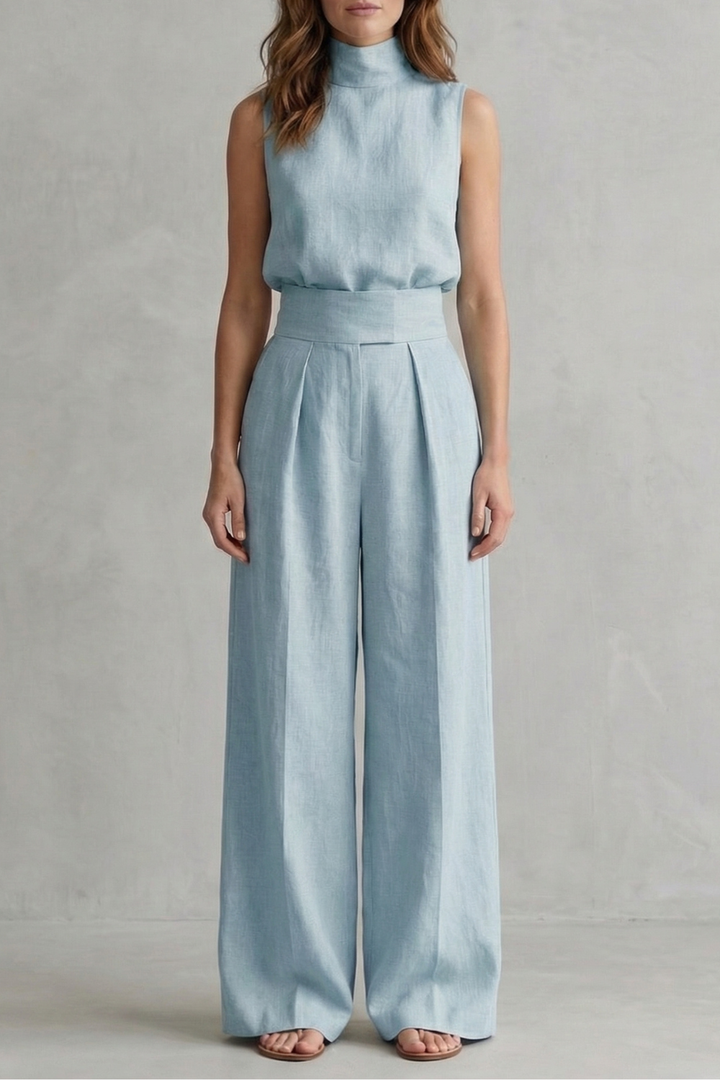 Serelisse | Sleeveless High-Neck Wide-Leg Pant Set