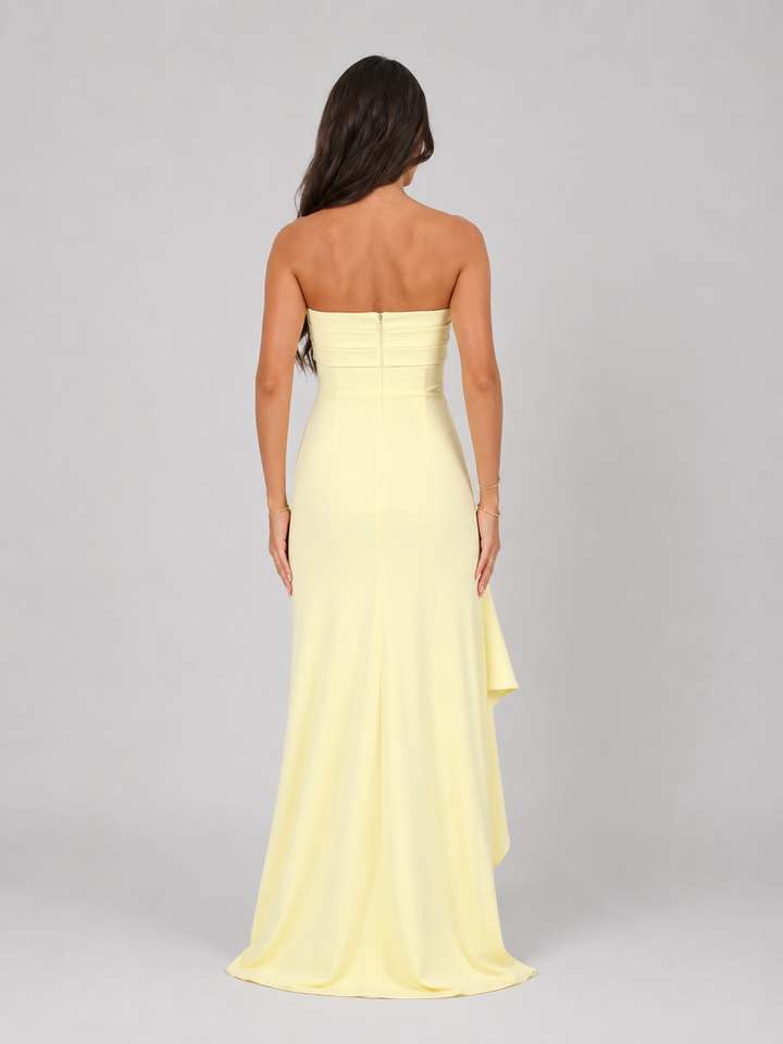 Saskia | Strapless Ruched Thigh-Split Maxi Dress