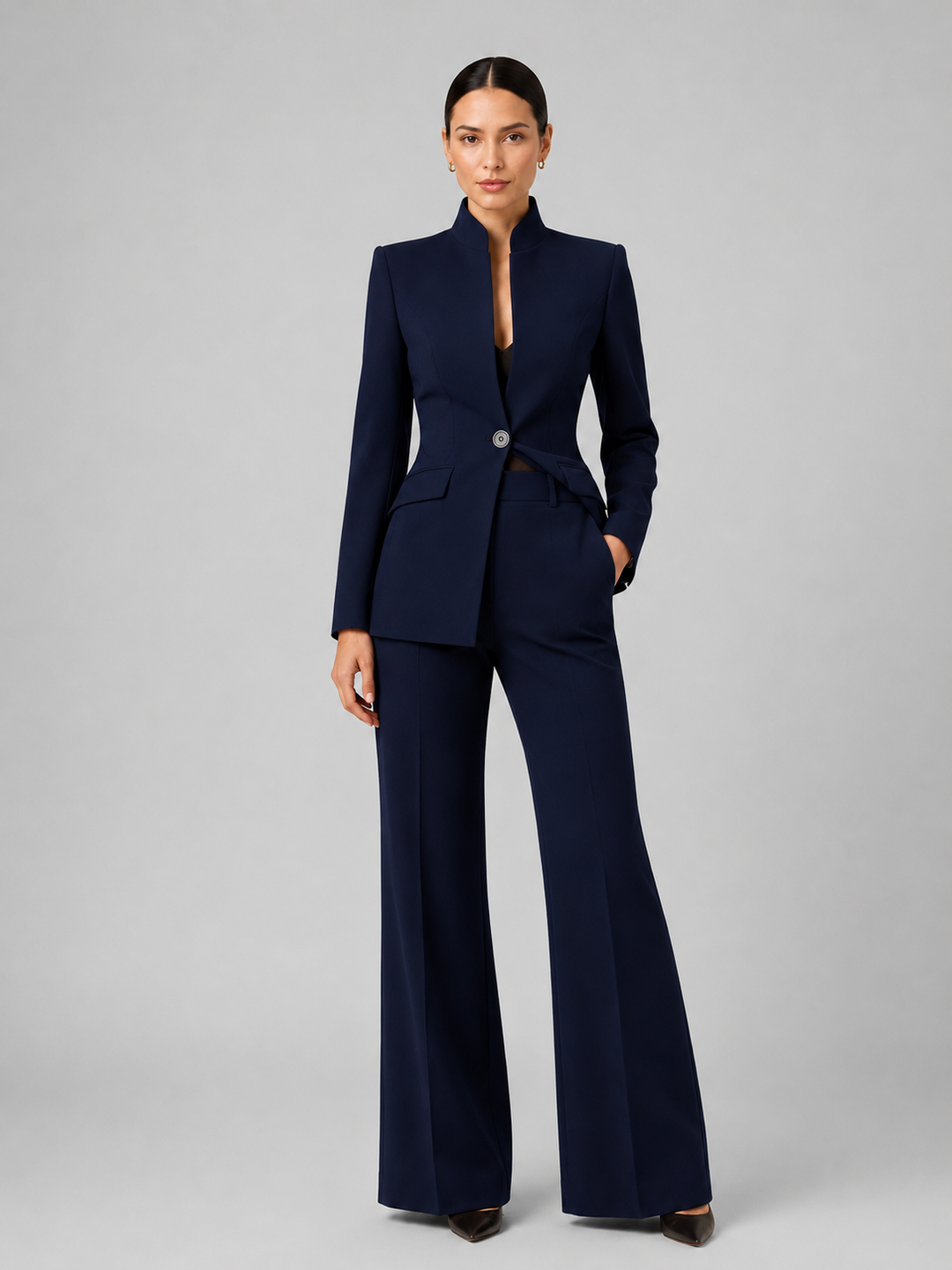 Anouk | Collarless Tailored Blazer &amp; Wide-Leg Pant Set