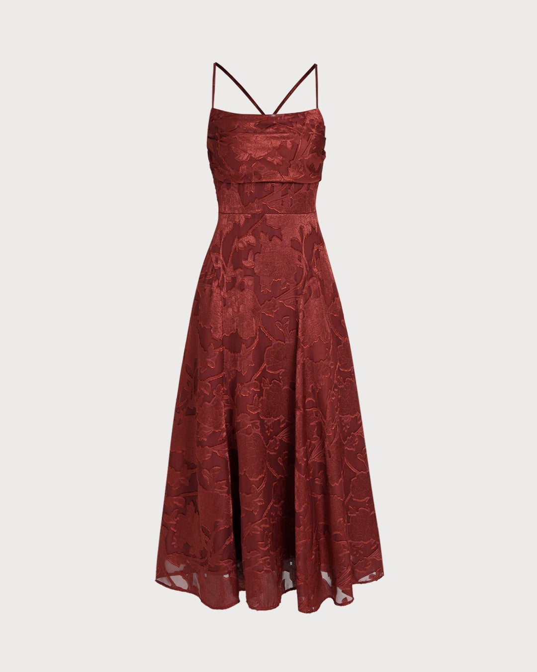 Rosalind | Floral Cross-Back Brick Red Maxi Dress